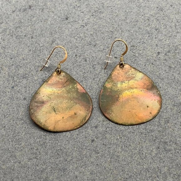 Rustic Teardrop Dangle Earrings Primitive BoHo Patina Pierced Hook - Picture 2 of 5